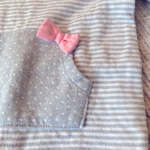 Baby Girl Jumpsuit Romper Stripes Polka Dots Pink Bow Hood Size 0-3 Months - Picture 2 of 4